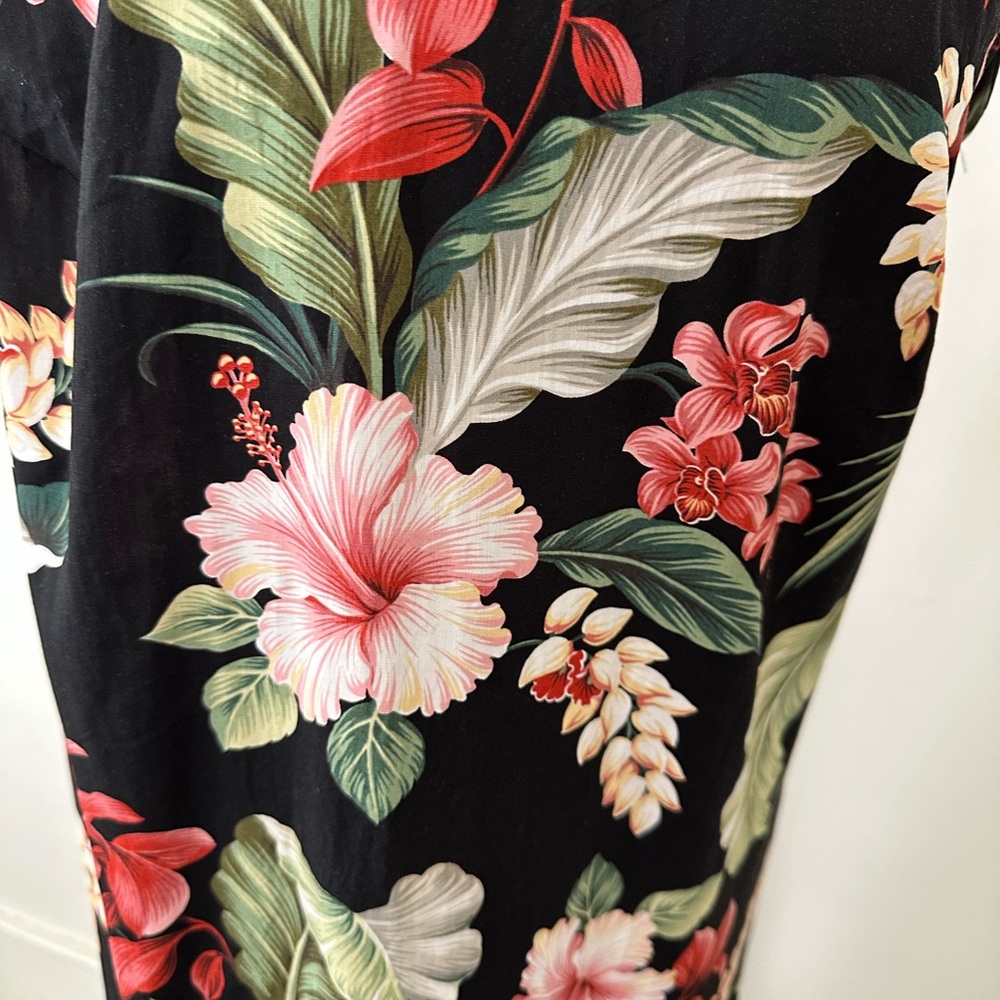 Young Hawaii Vintage Tropical Black Green Red Pink Floral Dress Made In Hawaii M - Picture 7 of 12